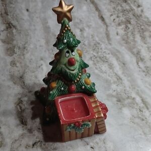 Fitz and Floyd Green Christmas Tree Candle Holder with Gold Star